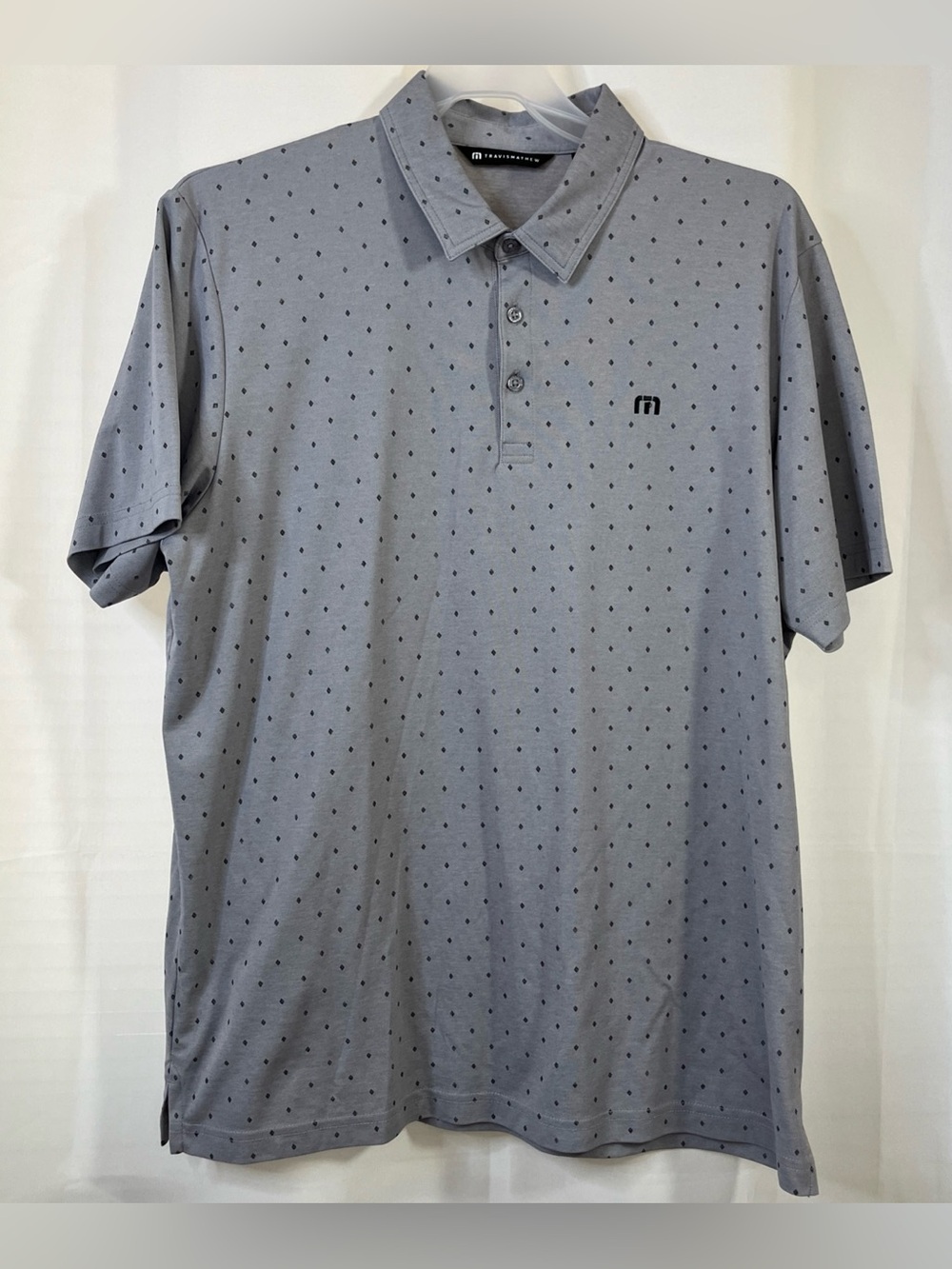 TravisMathew Men's Geometric Print Golf Polo Short Sleeve Grey & Black-Size XL